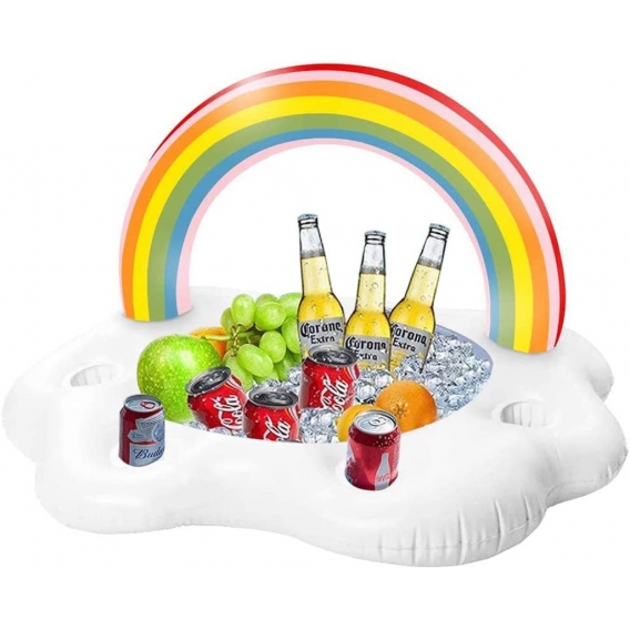 Aufblasbarer Regenbogenwolken-Getränkeschwimmer, großer Poolkühler, Getränkehalter, schwimmender Getränkesalat, Obstservierbar, 