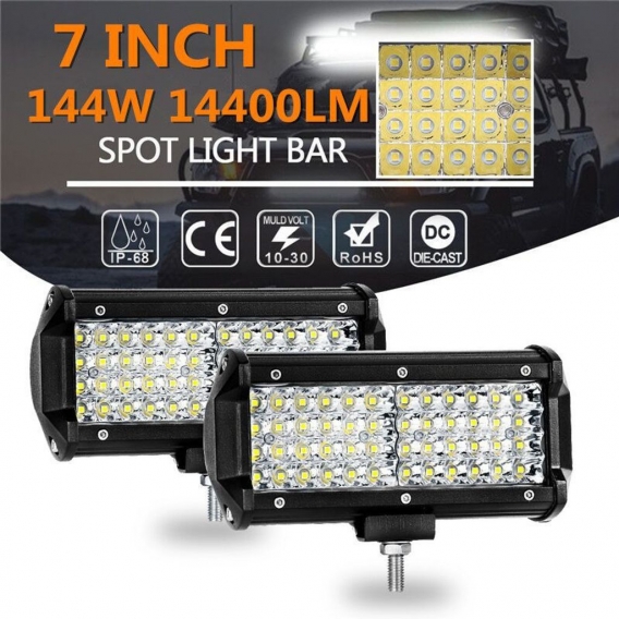 7 Zoll 16,5 cm 144 W vierreihiger LED-Arbeitslichtbalken Spot Flood Combo Beam DC 12 V-24 V 6000 K Geländefahrzeuge 4x4 ATV Utvs