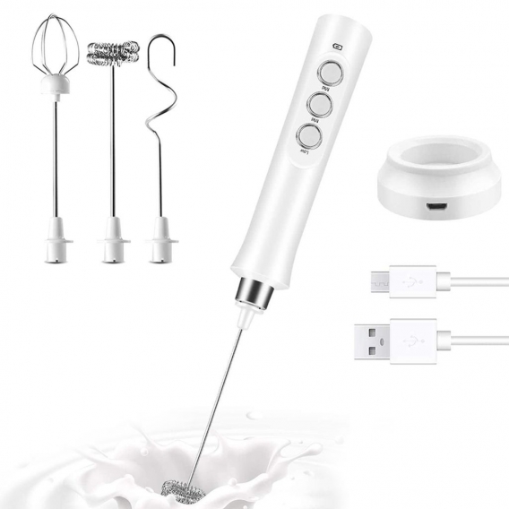 Elektrischer Milchaufschäumer Milchshaker Egg Beater Handheld Automatischer Egg Beater Milk Shaker USB-Aufladung(Weiß)