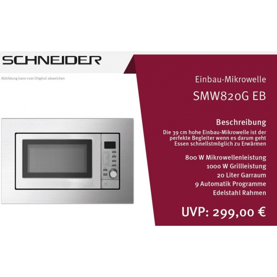 Schneider SMW820G EB Einbau Mikrowelle Edelstahl 800Watt Grill 1000W