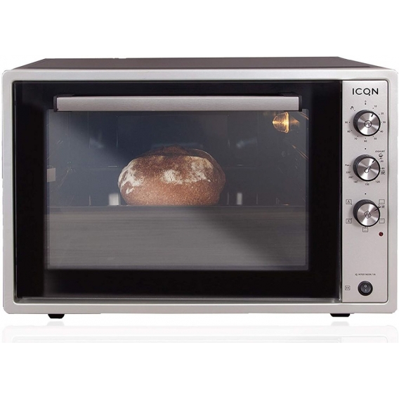 ICQN 60 Liter Mini-Öfen | 1800 W | Mini-Backofen mit Innenbeleuchtung und Umluft | Pizza-Ofen | Doppelverglasung | Drehspieß | T