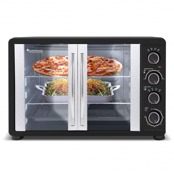 Minibackofen (45L) mit Umluft, 2000W, Backblech, Drehspieß, Pizzaofen, Grill