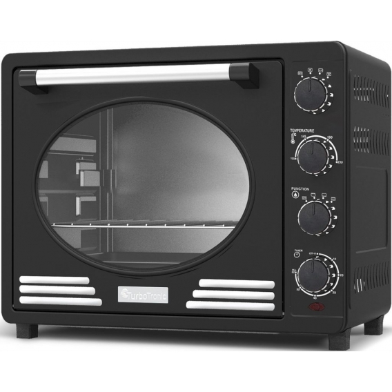 Mini Backofen (35L) mit Drehspieß Timer Umluft, Vintage / Retro Pizzaofen, 1600W BLACK