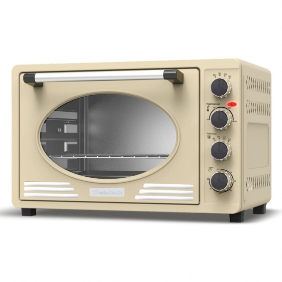 Turbotronic / Retro Minibackofen mit Umluft / 45l / beige, creme / 2000W, Mini Backofen, Pizzaofen, Grill