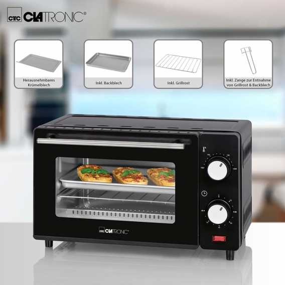 Clatronic Mini-Backofen MB 3746 Miniofen Pizzaofen inkl. Grillrost Backblech