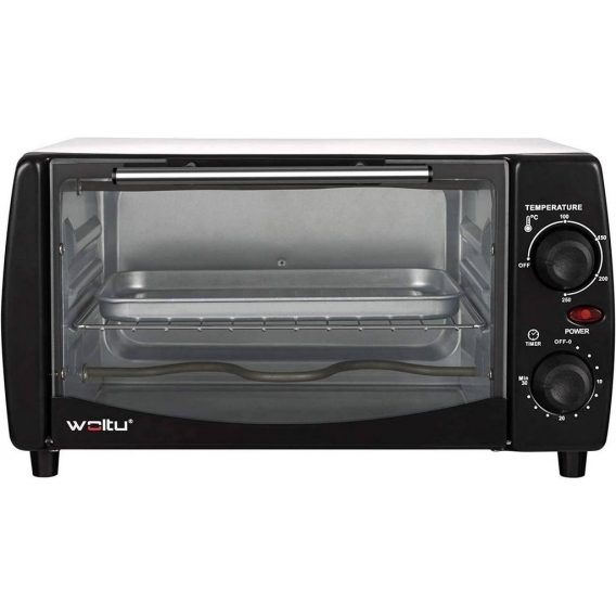 WOLTU BF10wsz Mini Backofen 12 Liter, 800 Watt Toasterofen | Pizzaofen | Krümelblech mit Timer Minibackofen, Weiß+Schwarz