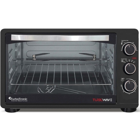 TurboTronic / Minibackofen mit Drehspieß / 23l / 1500W / schwarz / Mini Backofen mit Timer, Pizzaofen, Grill