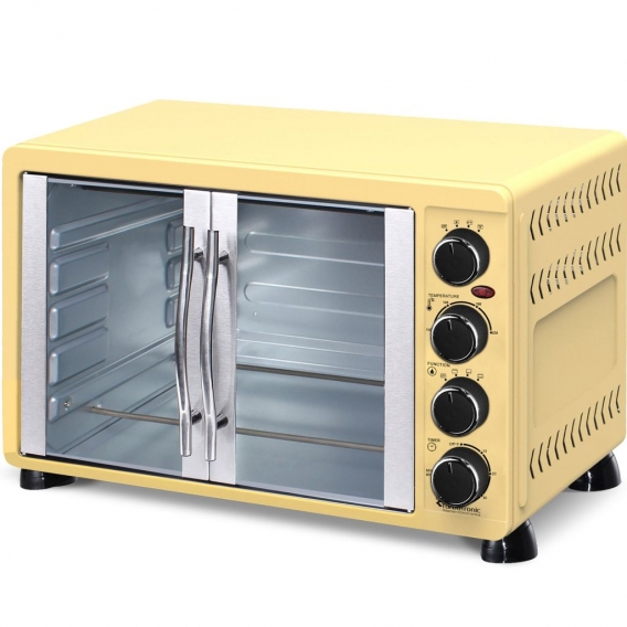 Minibackofen (55L) mit Umluft, 2200W, 2x Backblech, Drehspieß, Pizzaofen, Grill creme