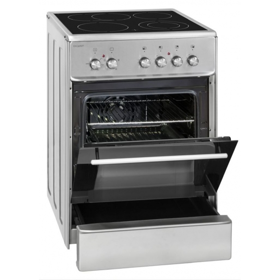 Exquisit ECM 6-4 BZ Inox Elektro-Standherd | Glaskeramik | Bräter-/ Zweikreiszone | Ober-/ Unterhitze, Grill | Umluft | Inox