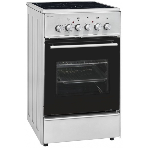 Exquisit ECM 8-4 BZ Inox Elektro-Standherd | Glaskeramik | Bräter-/ Zweikreiszone | Ober-/ Unterhitze, Grill | Umluft | Inox