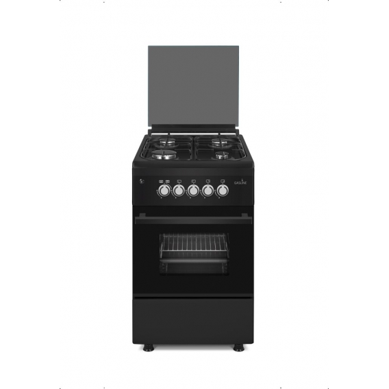 Gasline Gas Standherd SHGG5060FGB 50cm Gasbackofen mit Gas Grill, Schwarz Matt, elektrische Zündung und Zündsicherung, LPG/Erdga