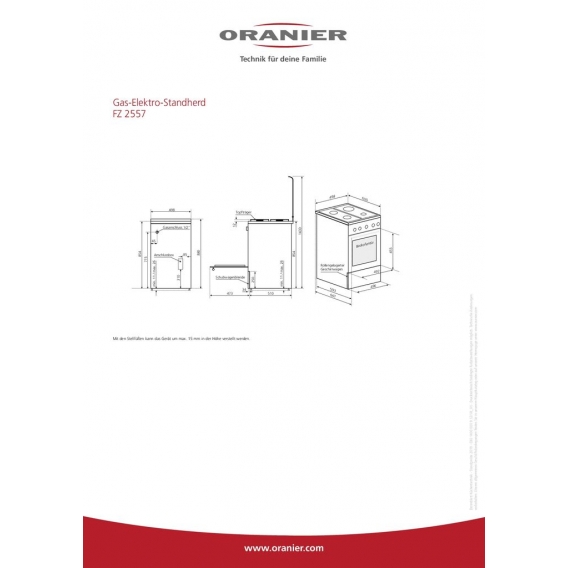 Oranier Gas-Elektro-Standherd  FZ 2557 -  Weiß,  Erdgas, 50cm