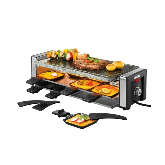 UNOLD Raclette Delice für 8 Personen mit Natursteinplatte schwarz Edelstahl/Naturstein antihaft