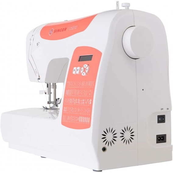 Singer C5205 Nähmaschine Knopfnähprogramm Freiarm 65W LCD-Display Coral Rot