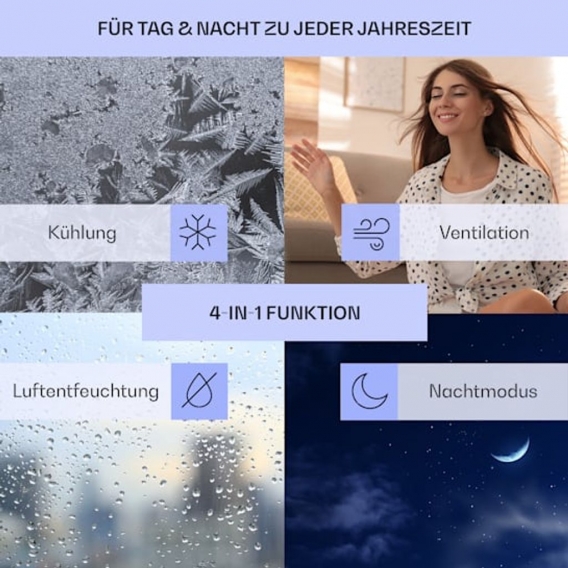 Klarstein Mobile Klimaanlage mit Abluftschlauch - Ventilator Luftentfeuchter Luftreiniger Nachtmodus Funktion - 9000 BTU - 26 bi