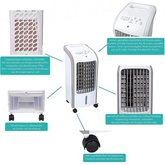 JUNG Mesko 3in1 mobiler Luftkühler mit Wasserkühlung | mobiler Ventilator ohne Abluftschlauch | 56cm groß | Luftkühler, Ventilat