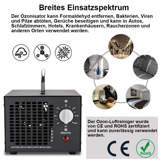 karpal Ozongenerator 5.000mg/Std, Ozon Luftreiniger mit Timer, 65W Ozongeraet Ozonisator fuer Zimmer, Autos, Haustiere, Rauch