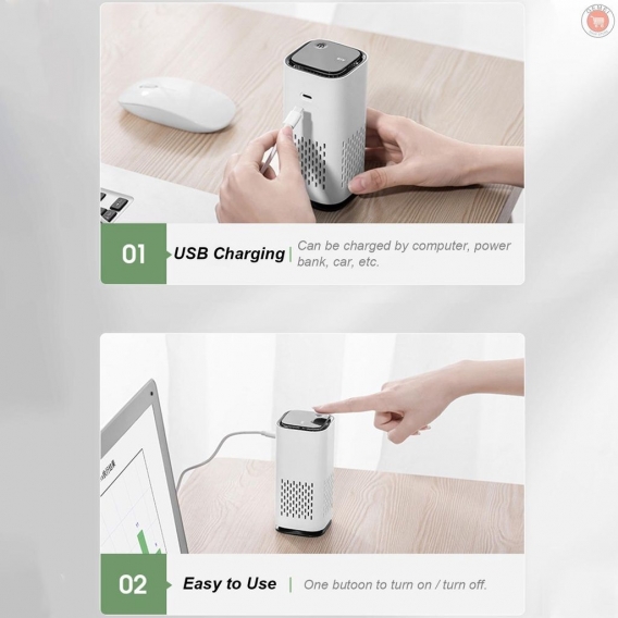 AcserGery Desktop-Luftreiniger mit hocheffizientem Kohlefilter, tragbarer Luftreiniger, USB-Aufladung, leiser Schlafzimmer-Luftr