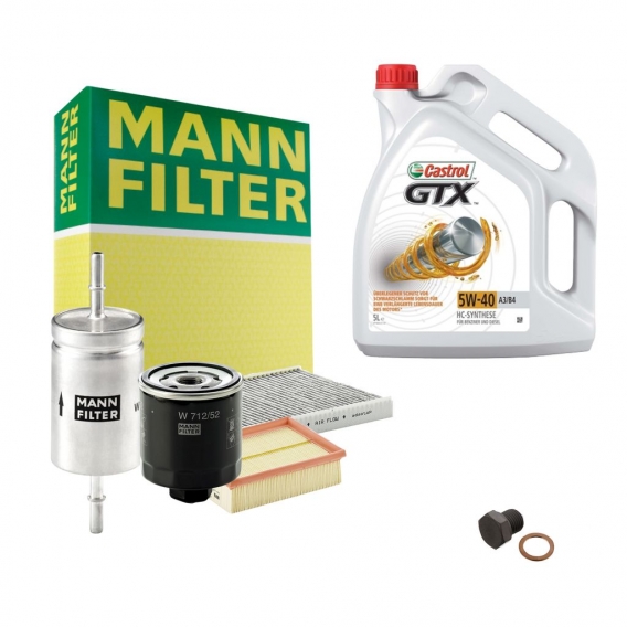 Inspektionspaket MANN-FILTER + 5L Castrol GTX 5W40 Filterset Service-Set von SET (P-H-05-00130) Service/Wartung Inspektionskit,I