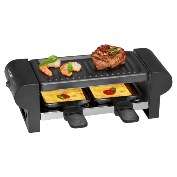 Clatronic Raclette Grill RG 3592 schwarz / Party / ideal für 2 Personen / Tischgrill / Cool Touch-Gehäuse / antihaftbeschichtet