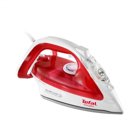 Tefal EasyGliss FV3962E0, Trocken- & Dampfbügeleisen, CeramicGlide-Sohle, 1,95 m, 110 g/min, Rot, Weiß, 35 g/min