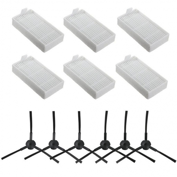 6-teilige Seitenbürste und 6-teiliger Filter für ILIFE V3 V5 V5s V3s V5s pro v50 x5 Staubsaugerzubehör Ersatzteile