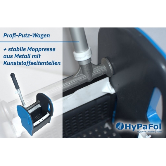 Hypafol Reinigungswagen 4x 5 Liter + 2x 18 Liter Eimer | Profi Putzwagen mit stabiler Mopp-Presse & Halterung für Besen & Lappen