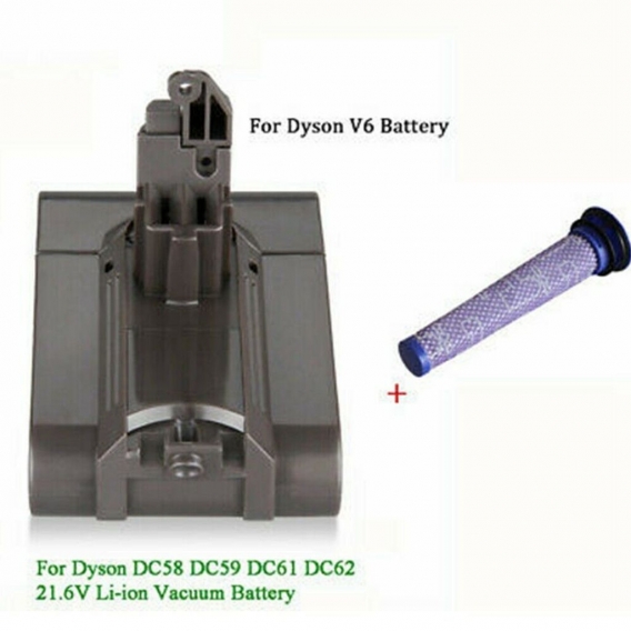 3000mAh 21,6V Li-Ionen-Ersatzbatterie für Dyson V6 DC58 DC59 DC61 DC62 DC74 SV09 SV07 SV04 Staubsaugerbatterie + Filter