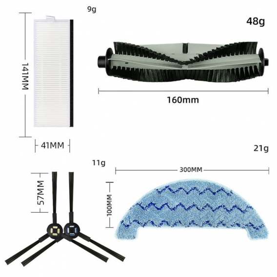 Ersatz-Staubsauger für iLife A7/A9S/X785/X750/X800 Roboter-Staubsauger-Zubehör (1 Hauptbürste + 4 Paar Seitenbürsten + 5 Filter 