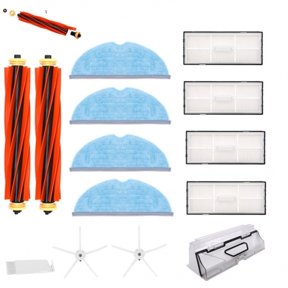 Ersatz-Roboter-Staubsauger-Set für T7 T7S Staubsaugerzubehör (2 Hauptbürste + 4 Lappen + 4 Filter + 2 weiße Seitenbürste mit fün