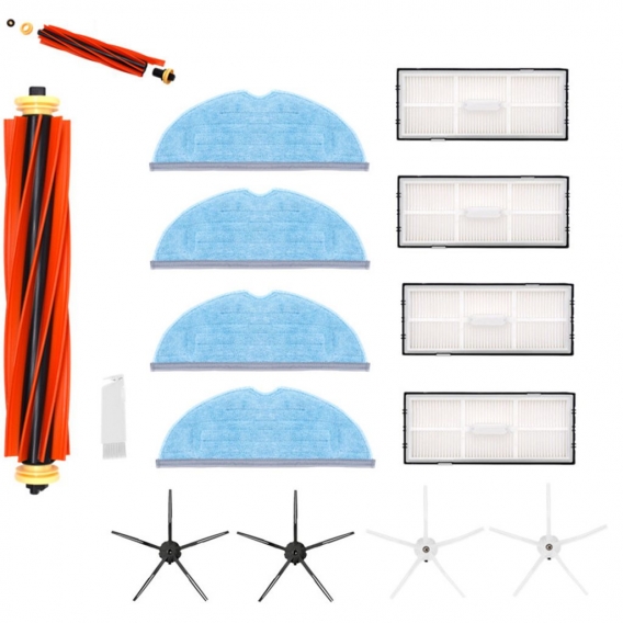 Ersatz-Roboter-Staubsauger-Set für T7 T7S Staubsaugerzubehör (1 Hauptbürste + 4 Lappen + 4 Filter + 2 Stück schwarze Seitenbürst