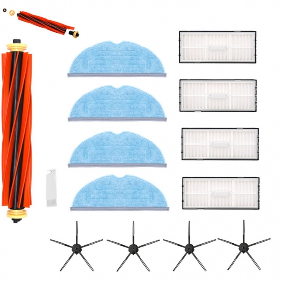 Ersatz-Roboter-Staubsauger-Kit für T7 T7S-Staubsauger-Zubehör (1 Hauptbürste + 4 Lappen + 4 Filter + 4 Stück schwarze Fünf-Krall