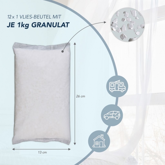 12 x 1000g Luftentfeuchter Granulat im Vliesbeutel Nachfüllpack 1kg im Vliesbeutel Entfeuchter Raumentfeuchter