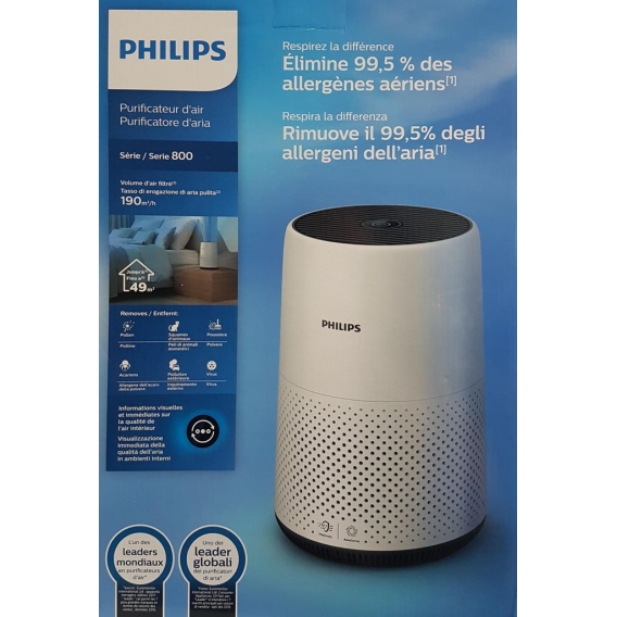 Philips AC0820/10 Luftreiniger Kompakt für bis zu 49m², CADR 190m³/h, Aerasense Sensor, weiß