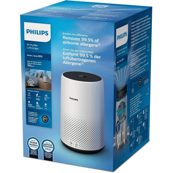 Philips AC0820/10 Luftreiniger Kompakt für bis zu 49m², CADR 190m³/h, Aerasense Sensor, weiß