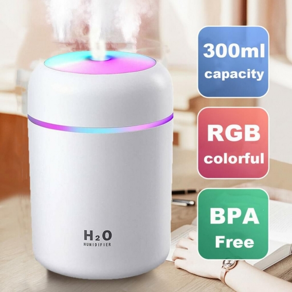 Weiß Luftbefeuchter LED Ultraschall Duftöl Aroma Diffuser Humidifier Diffusor 300ML USB Aufladen