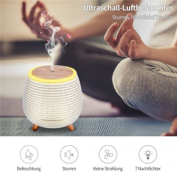 CkeyiN Aroma Diffuser, 90 ml Luftbefeuchter Ultraschall Vernebler Raumbefeuchter Elektrisch Duftlampe Öle Diffusor mit 7 Farben 