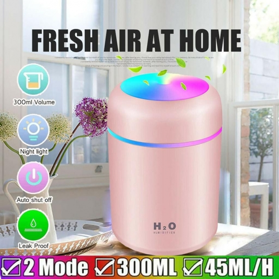 Pink Luftbefeuchter LED Ultraschall Duftöl Aroma Diffuser Humidifier Diffusor 300ML USB Aufladen