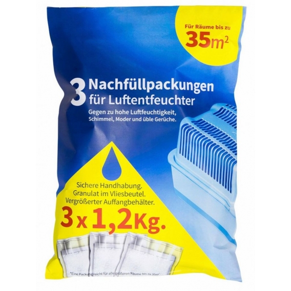 Top Grade Raumentfeuchter Nachfüllpack/-beutel Anti-Schimmel Luftentfeuchter 3 x 1,2kg für Räume bis 35qm