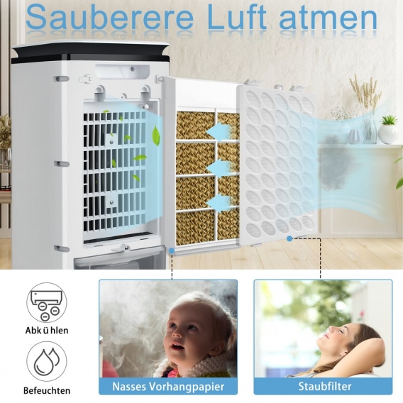 UISEBRT Mobiles Klimagerät 3 in 1 mit 4L Wasserkühlung, LED Display, 4x Eiskristall 80W Klimaanlage Luftreiniger Luftbefeuchter 