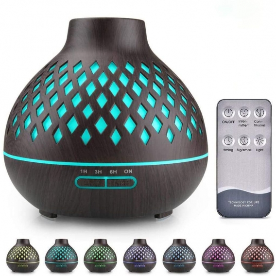 Aroma Diffuser, 400ml Ultraschall Leise Luftbefeuchter mit Fernbedienungsfunktion, Auto-Abschaltung, 7 Farben LED Lichter Ätheri