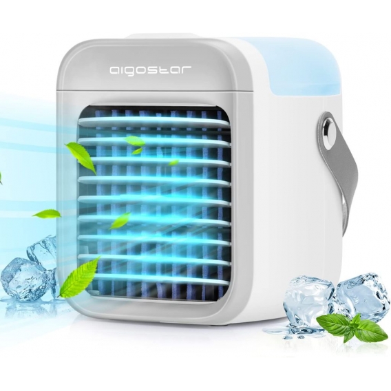 Aigostar Ice Cube - Luftkühler, Luftkühler mini klimaanlage mit 300 ML Wassertank, Mini Klimagerät mit 3 Stufen & 7 Stimmungslic