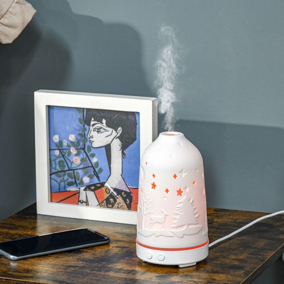 HOMCOM Aroma Diffuser Luftbefeuchter für ätherische Öle 7 Farben LED 2 Sprühnebel-Modi automatische Abschaltung Keramischer Deck