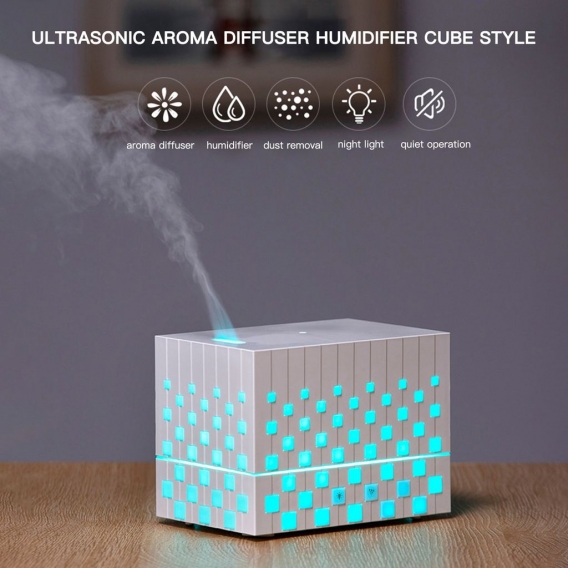 Ultraschall Aroma Diffusor Luftbefeuchter Cube Style Diffusor mit aetherischen oelen 220ML Tragbar Wasserlos Auto Power Off Bunt