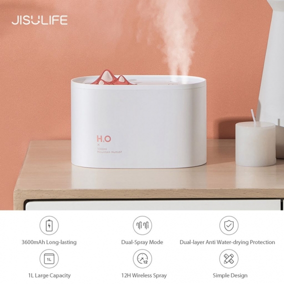 Xiaomi Youpin JISULIFE Drahtloser Luftbefeuchter 3600mAh 1000 ml Kapazitaet Dual Spray Ports 12H Luftreinigungsdaempfer Nebelmac