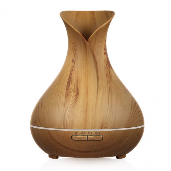 Aroma Diffuser 400mL, Ultraschall Air Luftbefeuchter Holz Vasen-Stil mit 7 LED Farben für Schönheitssalon,SPA,Yoga,Schlafzimmer,