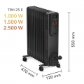 TROTEC Ölradiator TRH 25 E 3 Heizstufen 2.500 W Heizleistung 11-Rippen-Radiator 8 min Aufheizzeit Timer IR-Fernbedienung