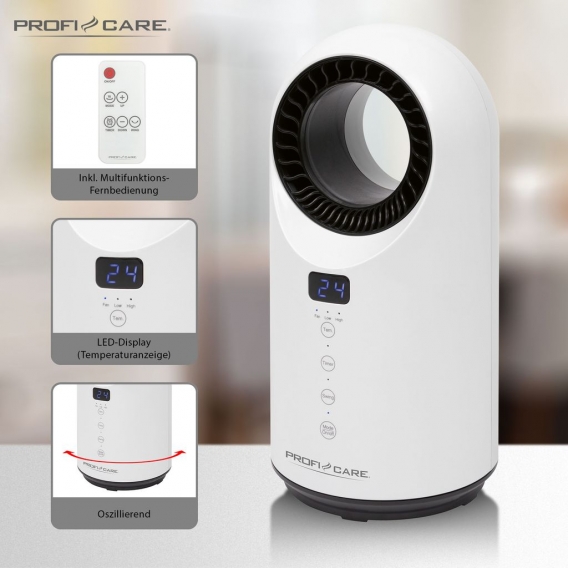 ProfiCare PC-HL 3086 Keramik-Heizlüfter, 2 in 1 - Keramik-Heizlüfter und Tisch-Ventilator in Einem, Sensor-Touch-Bedienfeld, LED