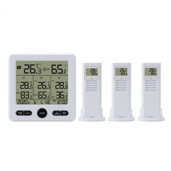 Digitales kabelloses Indoor-Outdoor-Thermohygrometer mit 3 Fernsensoren 30 m Hintergrundbeleuchtung und Alarmkalibrierungsfunkti