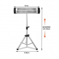 UISEBRT Infrarotstrahler Heizstrahler 2500W mit Fernbedienung und höhenverstellbarem Teleskopstativ, 3 Heizstufen ohne Vorheizen